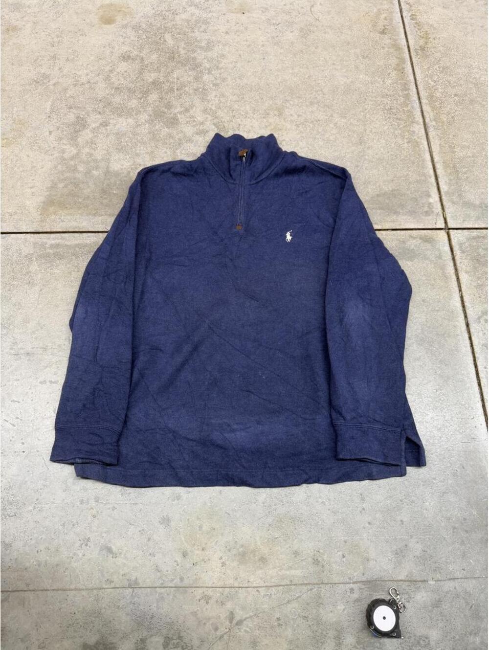 vintage polo ralph lauren navy and white quarter zip sweater size large